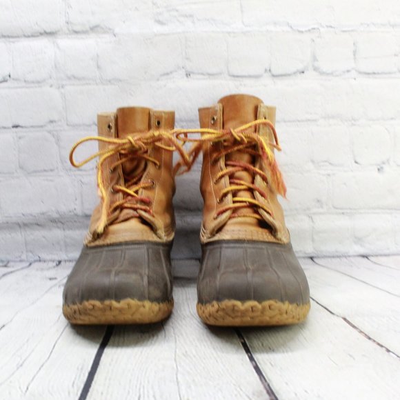 LL Bean 8'' Brown Leather Thinsulate Waterproof Lace Up Duck Boots M 9 L 11 - Picture 4 of 9